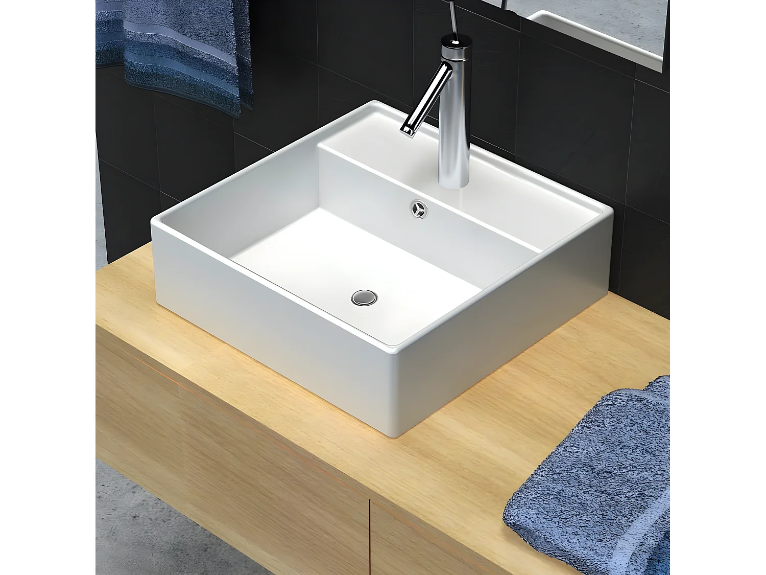 Luxueuse vasque céramique carrée avec trop plein 41 x 41 cm FR109685