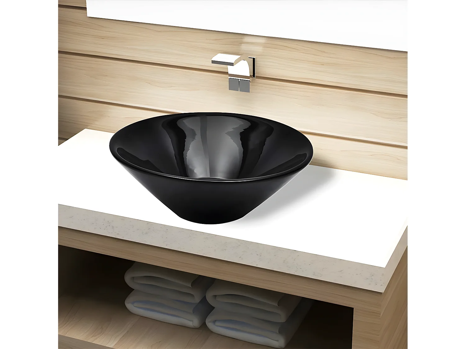 Vasque rond céramique Noir pour salle de bain FR746819