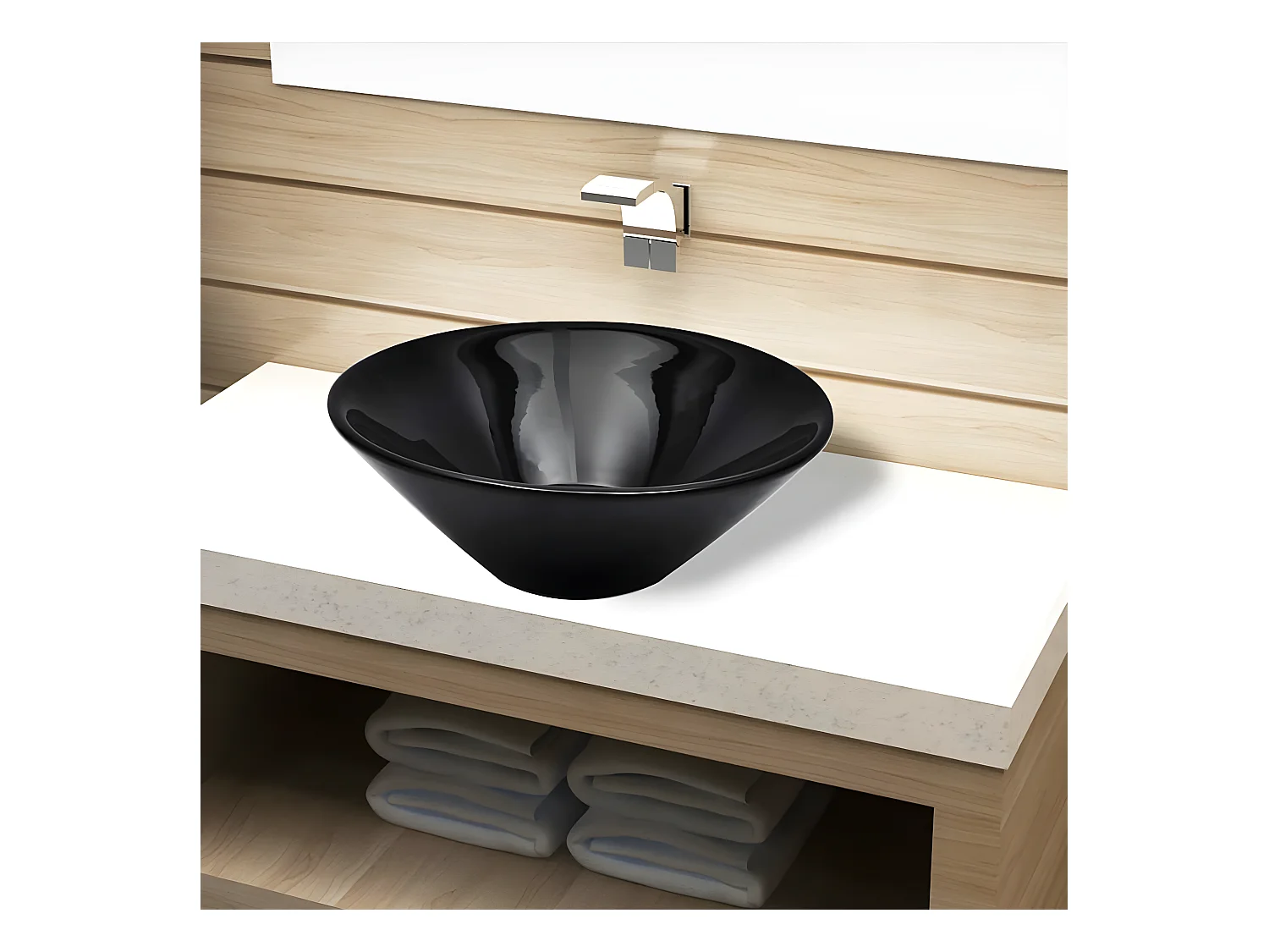 Vasque rond céramique Noir pour salle de bain FR746819