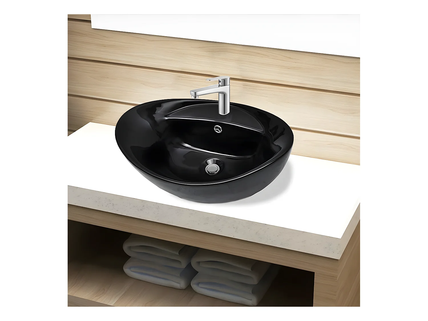 Vasque ovale à trou trop-plein/robinet céramique pour salle de bain FR902319