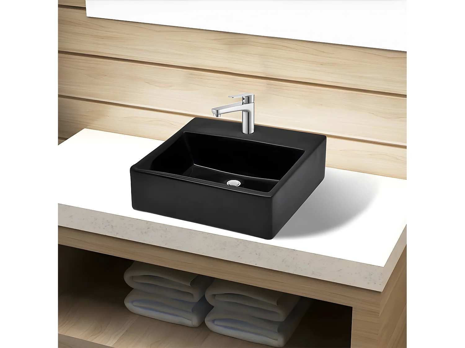 Vasque rectangulaire à trou Noir en céramique pour salle de bain FR378568