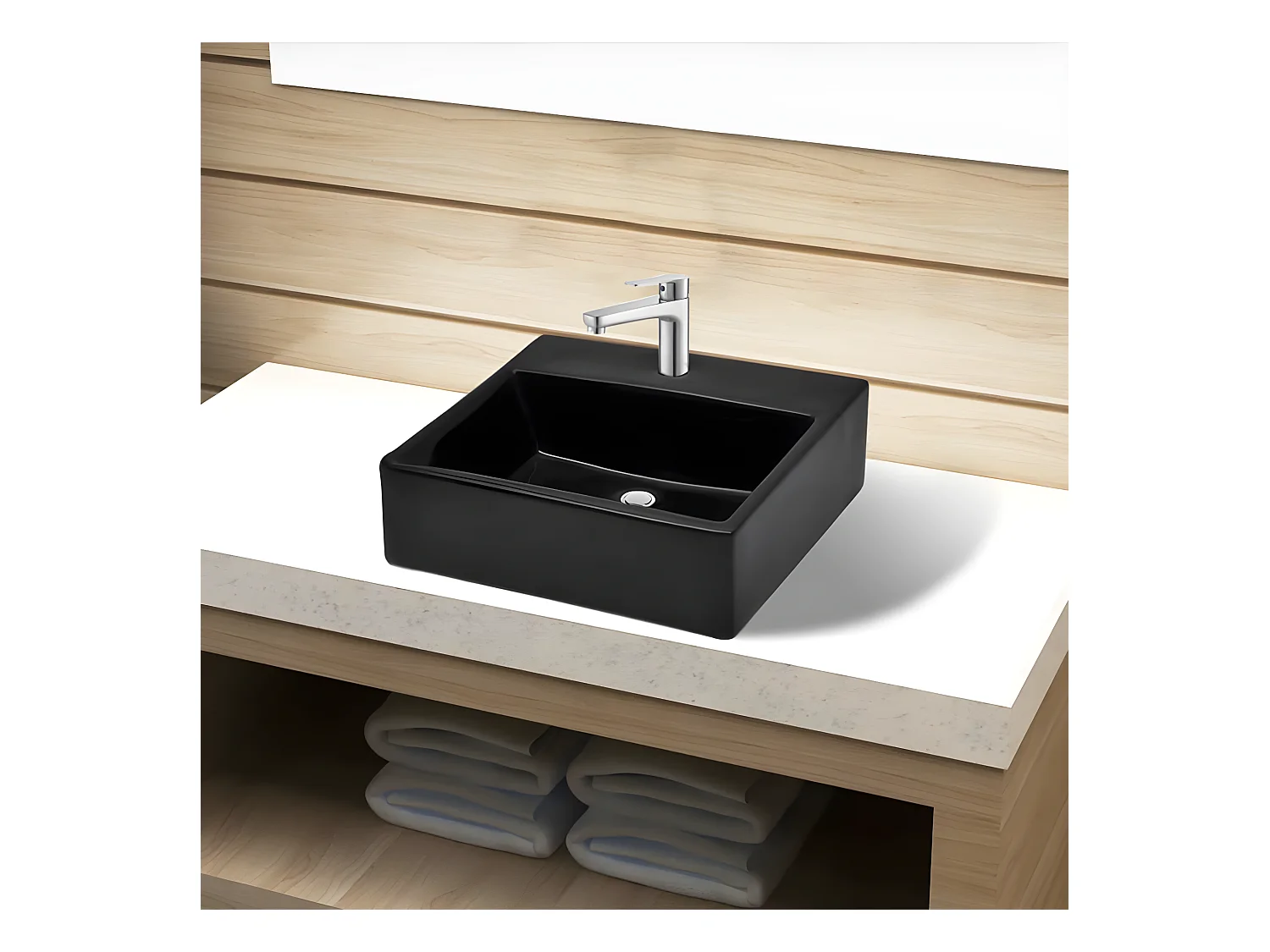 Vasque rectangulaire à trou Noir en céramique pour salle de bain FR378568
