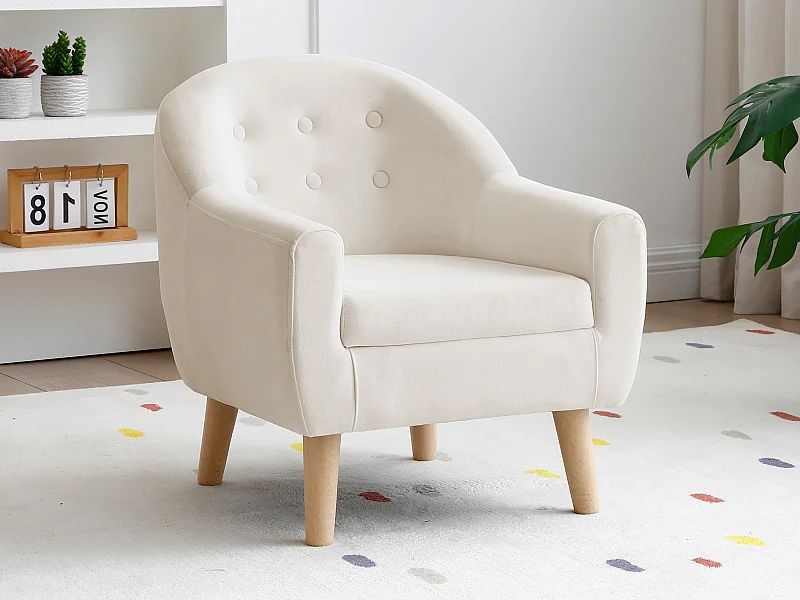 Fauteuil pour enfant en velours beige CASORLA
