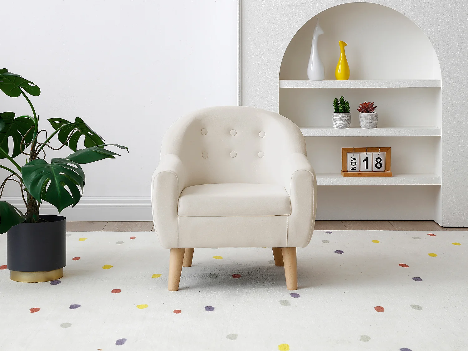 Fauteuil pour enfant en velours beige CASORLA