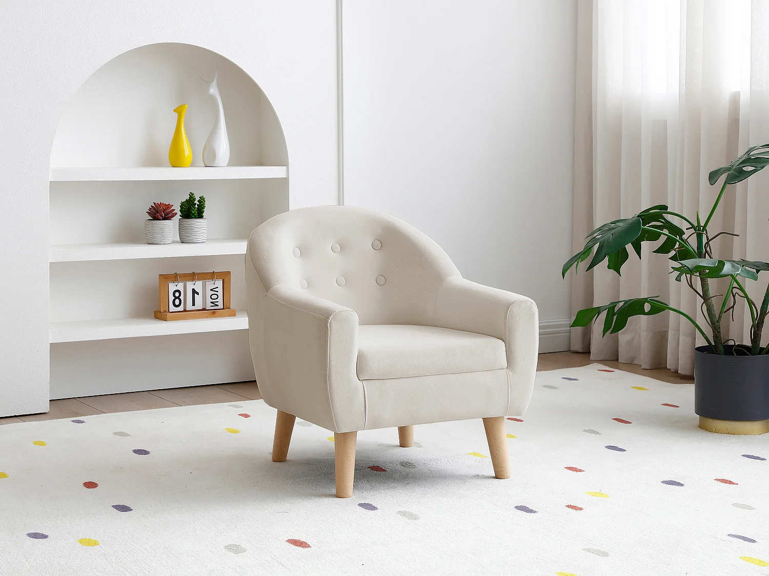 Fauteuil pour enfant en velours beige CASORLA