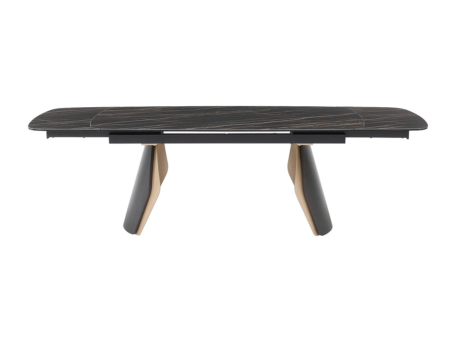 Table à manger extensible 6 à 10 personnes en céramique, verre trempé et métal - Effet marbre noir et doré - ZINORIA de Maison Céphy