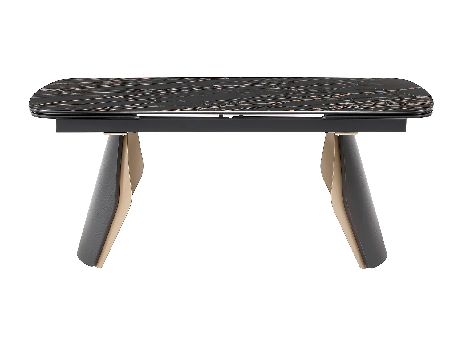 Table à manger extensible 6 à 10 personnes en céramique, verre trempé et métal - Effet marbre noir et doré - ZINORIA de Maison Céphy