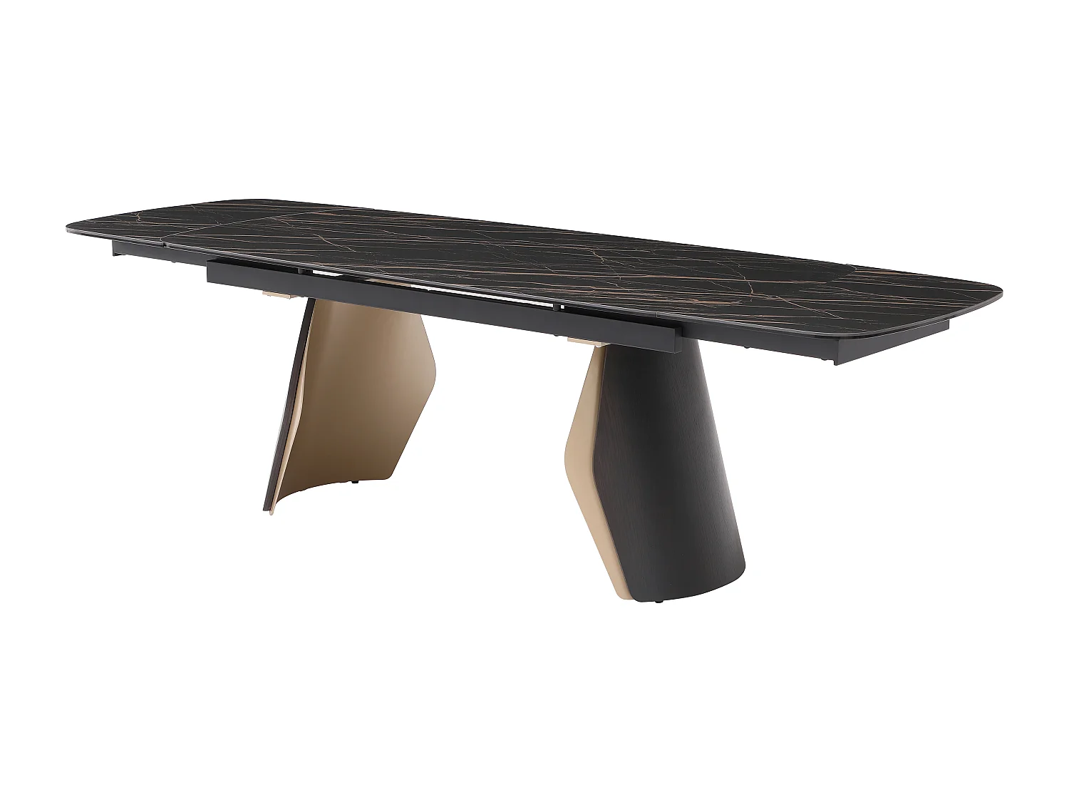 Table à manger extensible 6 à 10 personnes en céramique, verre trempé et métal - Effet marbre noir et doré - ZINORIA de Maison Céphy