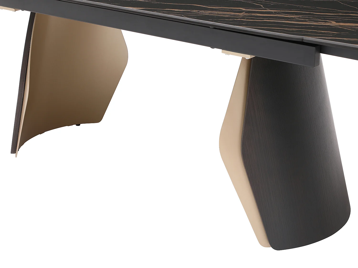 Table à manger extensible 6 à 10 personnes en céramique, verre trempé et métal - Effet marbre noir et doré - ZINORIA de Maison Céphy