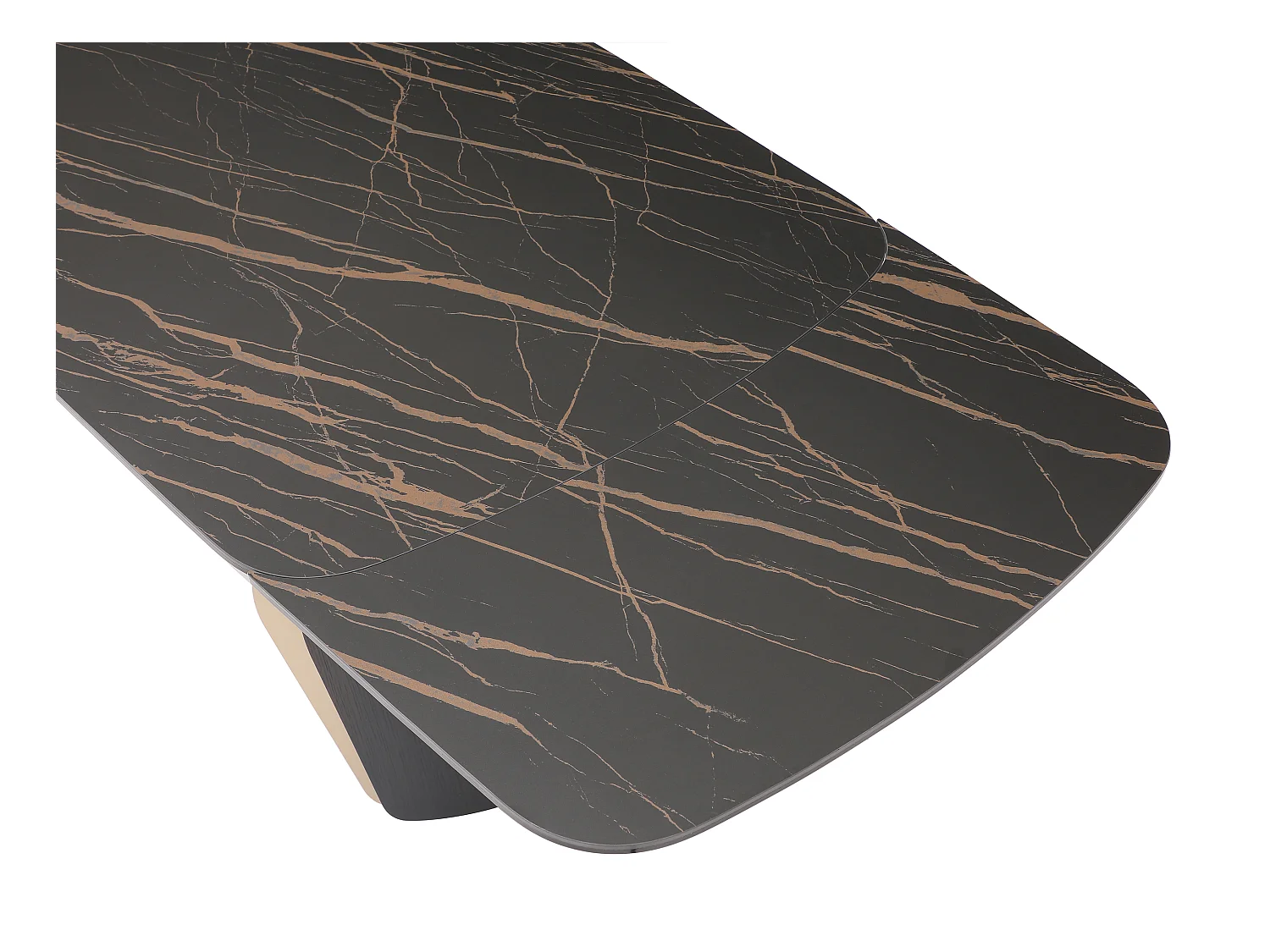Table à manger extensible 6 à 10 personnes en céramique, verre trempé et métal - Effet marbre noir et doré - ZINORIA de Maison Céphy