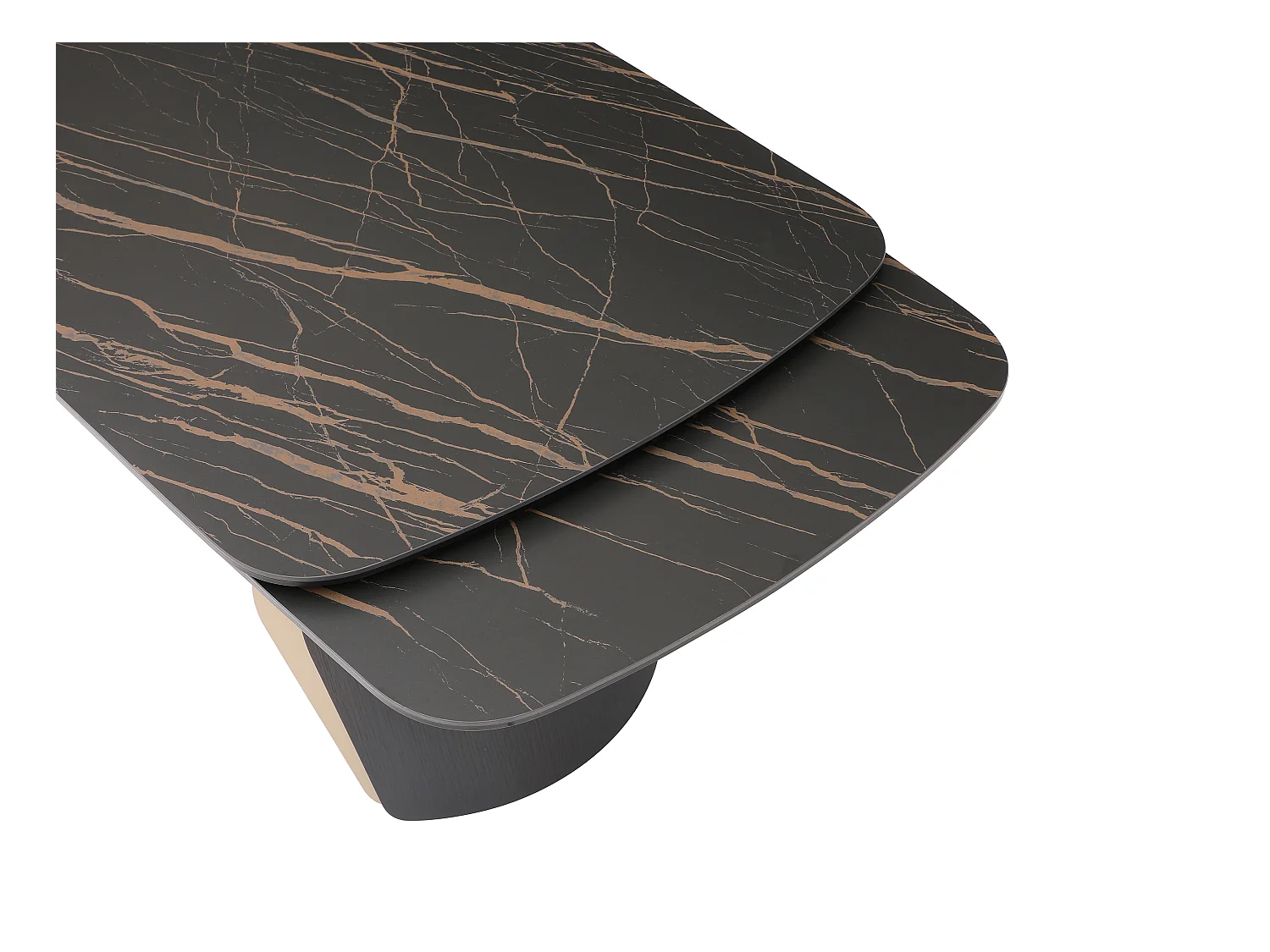 Table à manger extensible 6 à 10 personnes en céramique, verre trempé et métal - Effet marbre noir et doré - ZINORIA de Maison Céphy