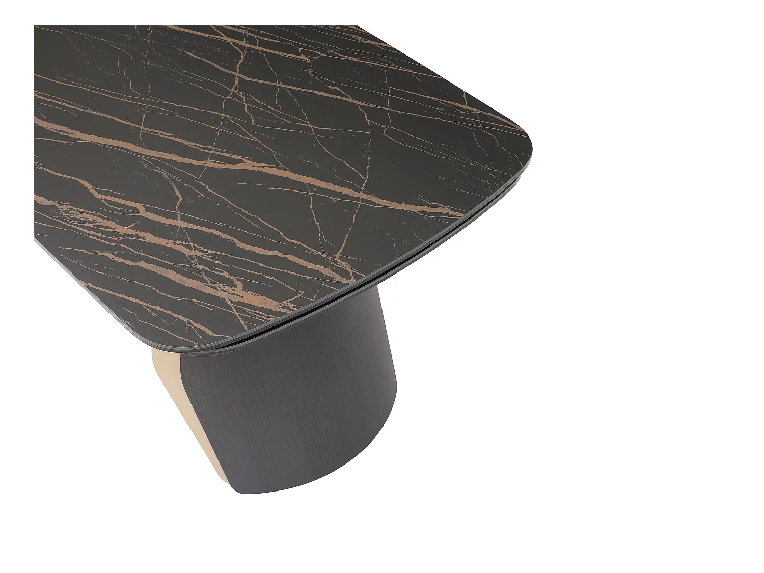 Table à manger extensible 6 à 10 personnes en céramique, verre trempé et métal - Effet marbre noir et doré - ZINORIA de Maison Céphy