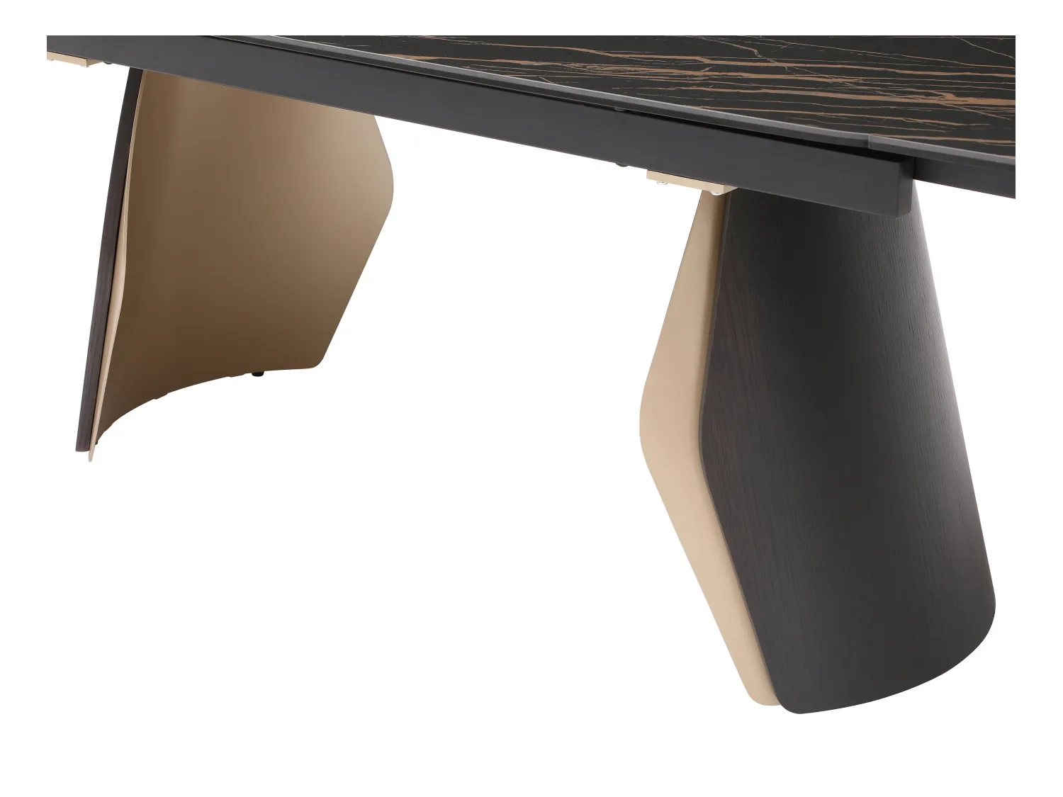 Table à manger extensible 6 à 10 personnes en céramique, verre trempé et métal - Effet marbre noir et doré - ZINORIA de Maison Céphy
