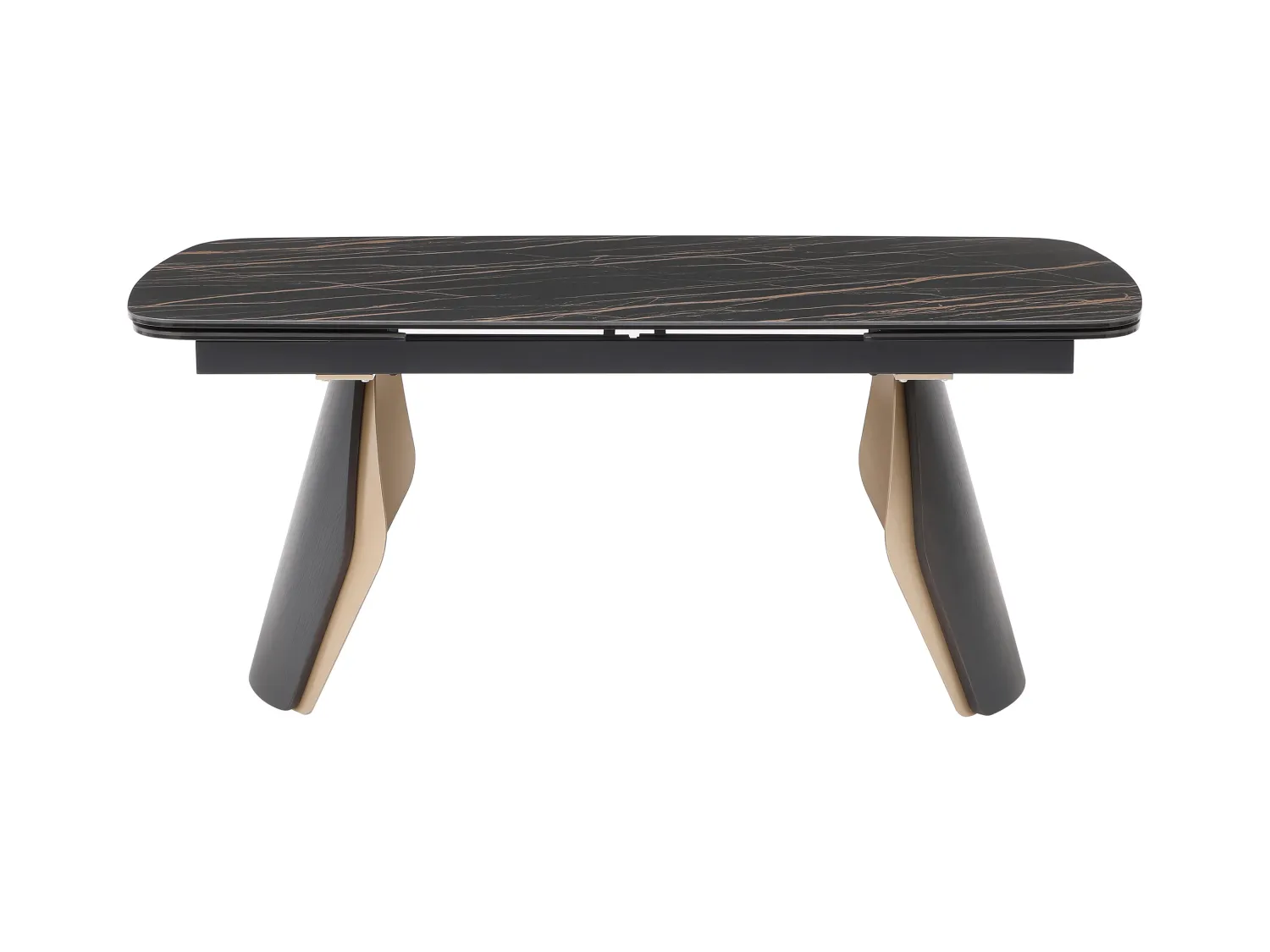 Table à manger extensible 6 à 10 personnes en céramique, verre trempé et métal - Effet marbre noir et doré - ZINORIA de Maison Céphy