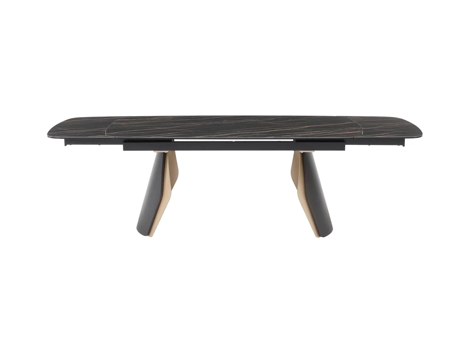 Table à manger extensible 6 à 10 personnes en céramique, verre trempé et métal - Effet marbre noir et doré - ZINORIA de Maison Céphy