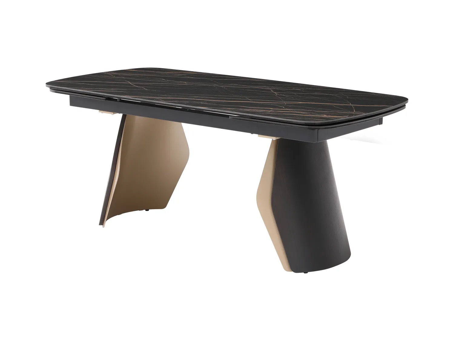 Table à manger extensible 6 à 10 personnes en céramique, verre trempé et métal - Effet marbre noir et doré - ZINORIA de Maison Céphy
