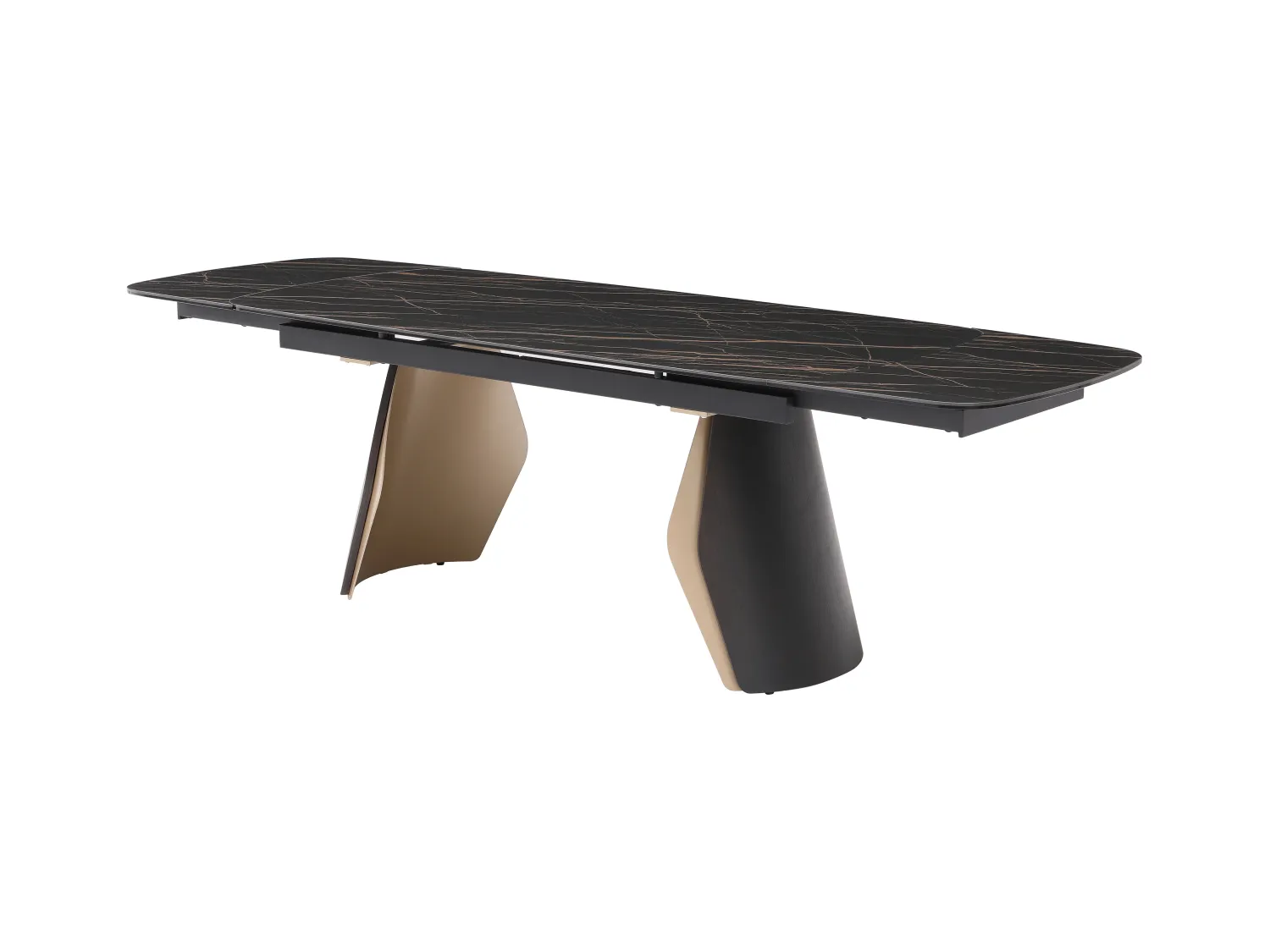 Table à manger extensible 6 à 10 personnes en céramique, verre trempé et métal - Effet marbre noir et doré - ZINORIA de Maison Céphy
