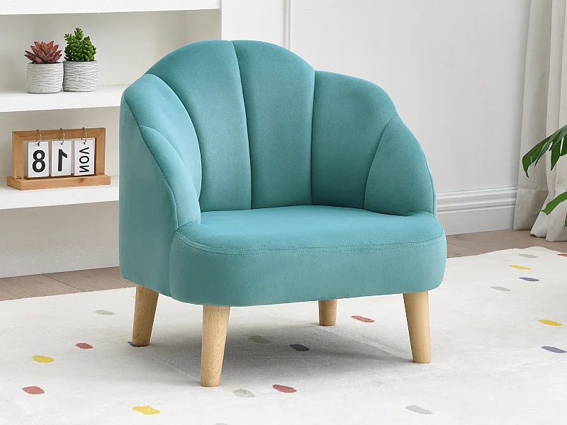Kindermuschelsessel - Samt - Blau - COBACA