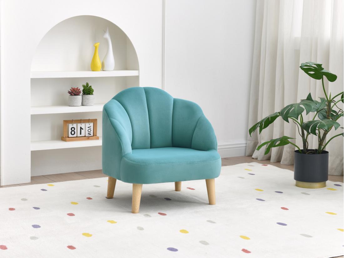 vente unique Fauteuil coquillage pour enfant en velours bleu COBACA