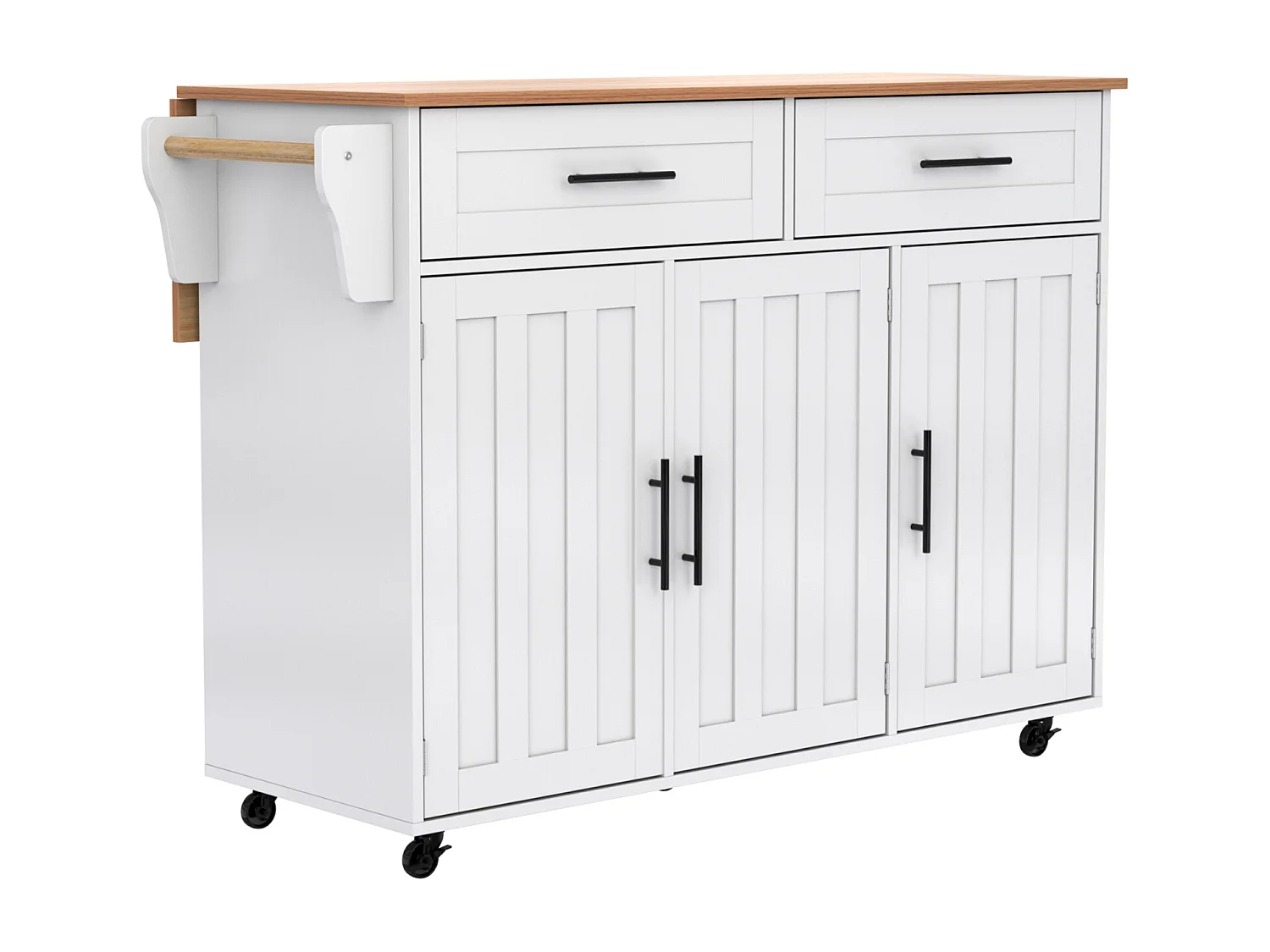 Desserte de cuisine 129x46x91.5cm, chariot de salle à manger, plan de travail pliable, armoire de rangement, blanc