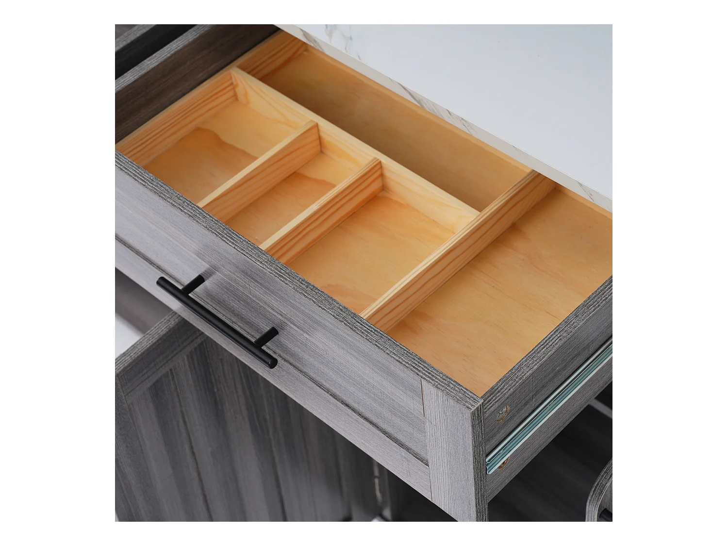 Küchenwagen, Tischwagen 129x76x91,5cm, Klappdeckel, Innenregale, Kücheninsel, weiß + khakigrau