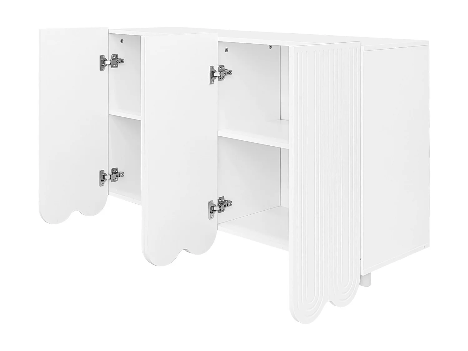 Dressoir 120x80,8x37,5cm, traanvormig dressoir met 4 geprofileerde deuren en bufferscharnier, wit