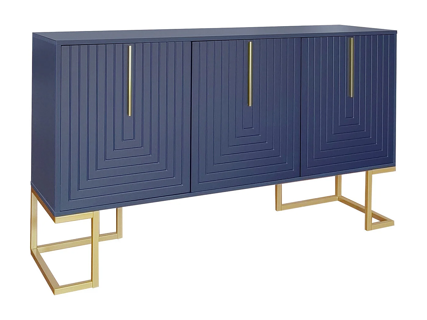 Buffet 138x40x80.5cm, armoire avec 3 portes, étagères réglables, portes en forme de U, base en métal, bleu marine