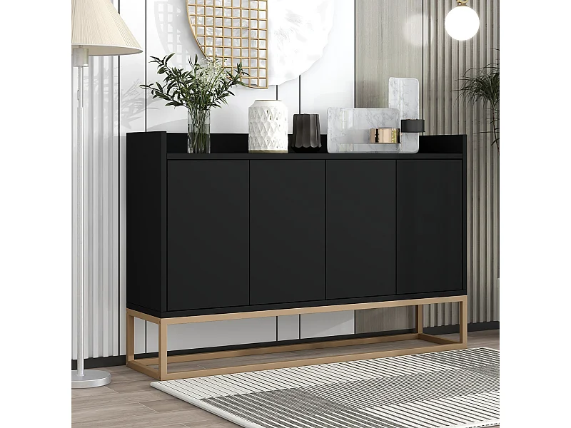 Modern dressoir 120 x 30 x 80 cm - Minimalistisch dressoir met 4 deuren voor eetkamer, woonkamer, keuken - Zwart