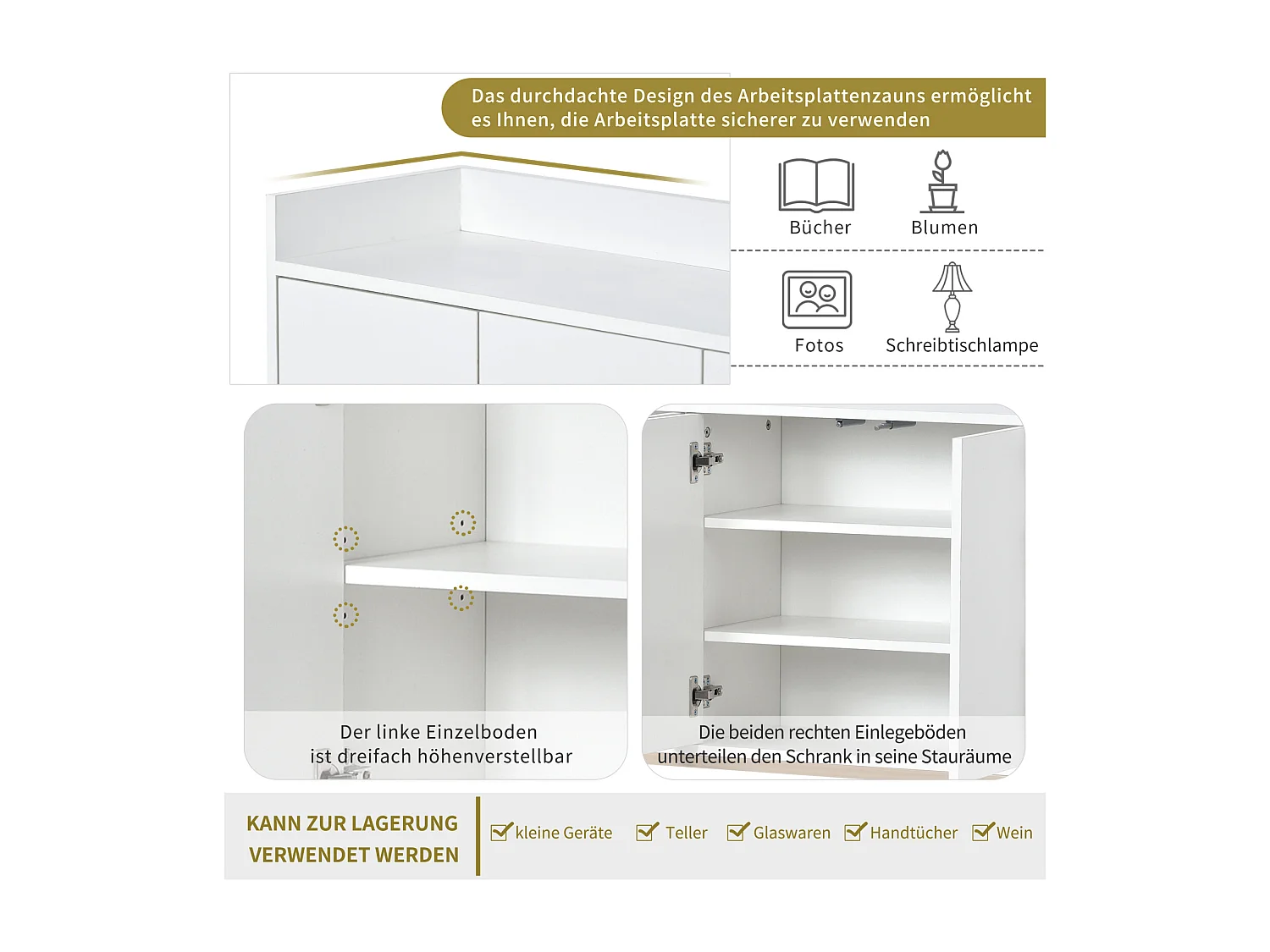 Buffet moderne 120 x 30 x 80 cm - Buffet style minimaliste avec 4 portes pour salle à manger, salon, cuisine - blanc