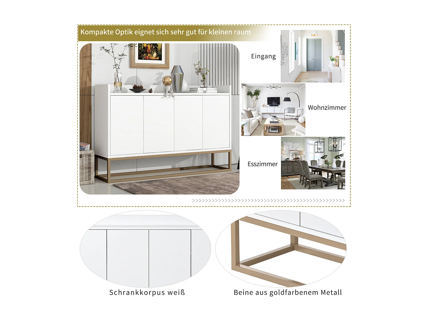 Modern dressoir 120 x 30 x 80 cm - Minimalistisch dressoir met 4 deuren voor eetkamer, woonkamer, keuken - Wit