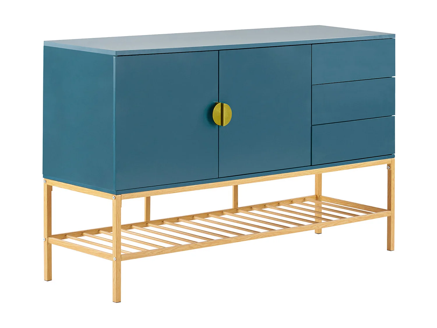 Buffet bleu 130x39.9x82.4cm, Buffet Armoire en MDF, écorations dorées style classique