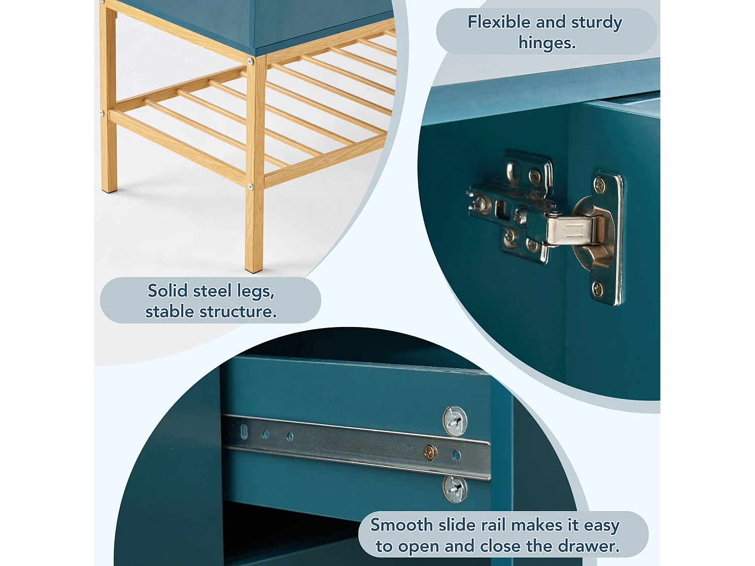 Aparador azul 130x39,9x82,4cm, mueble aparador de MDF, estilo clásico decoraciones doradas