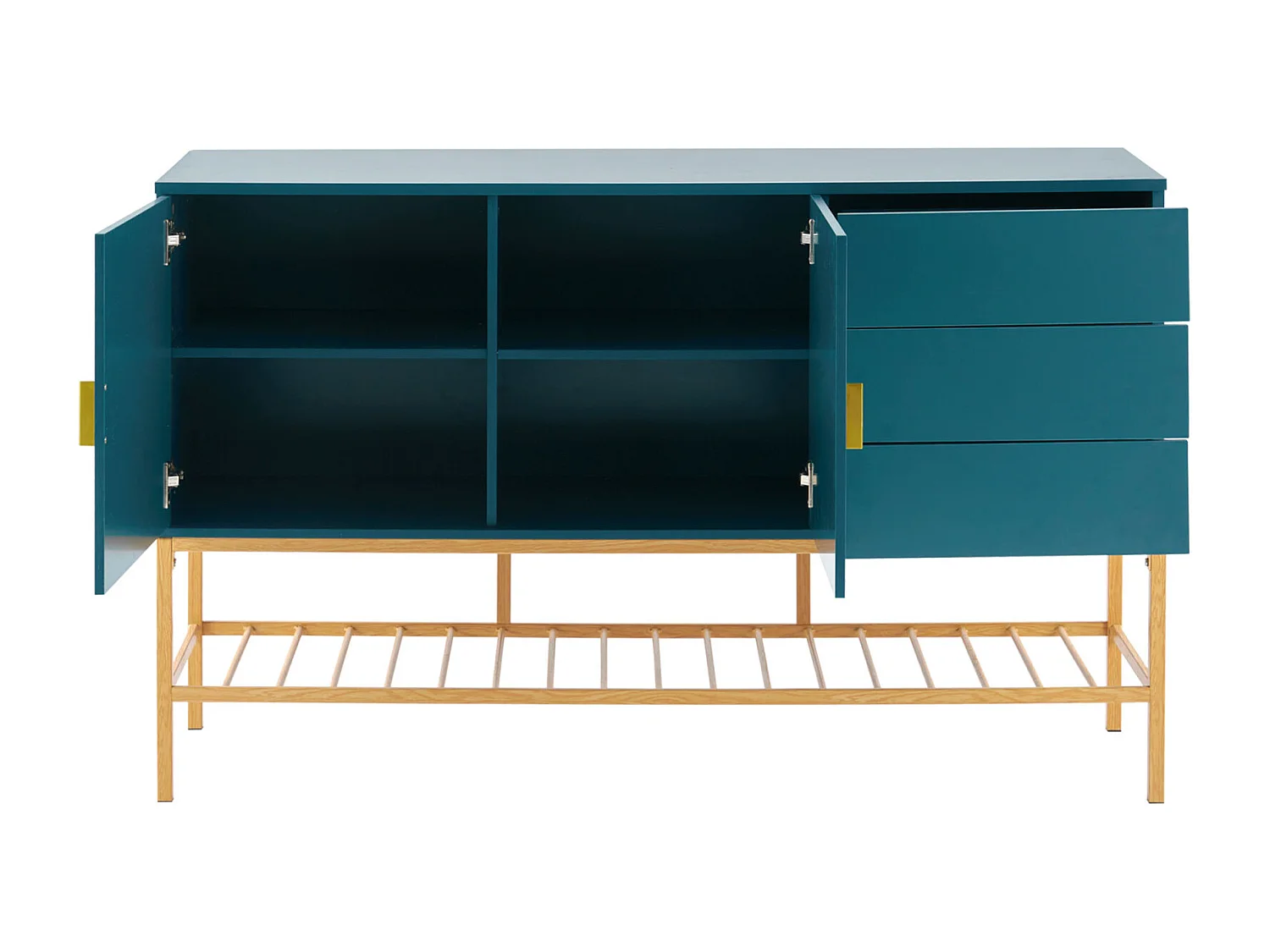 Aparador azul 130x39,9x82,4cm, mueble aparador de MDF, estilo clásico decoraciones doradas