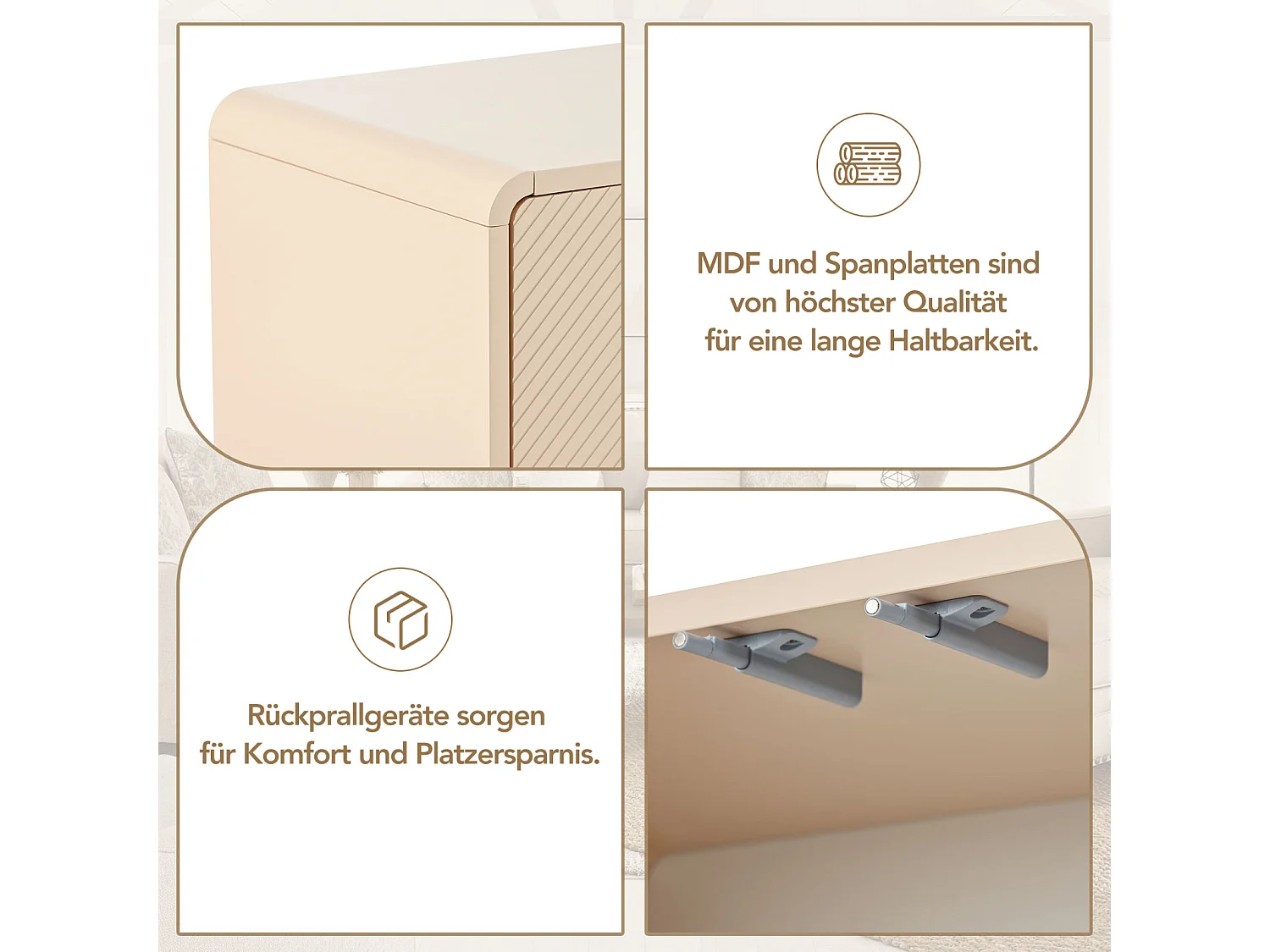 4-deurs dressoir, met antiklopmiddelen, voor woonkamer en entree, 152,5x40x76,5cm, abrikoos crème