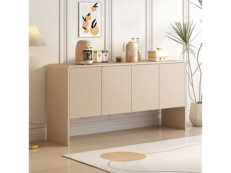 Buffet 4 portes, avec dispositif anti-recul, pour le salon et l'entrée, 152.5x40x76.5cm, crème d'abricot