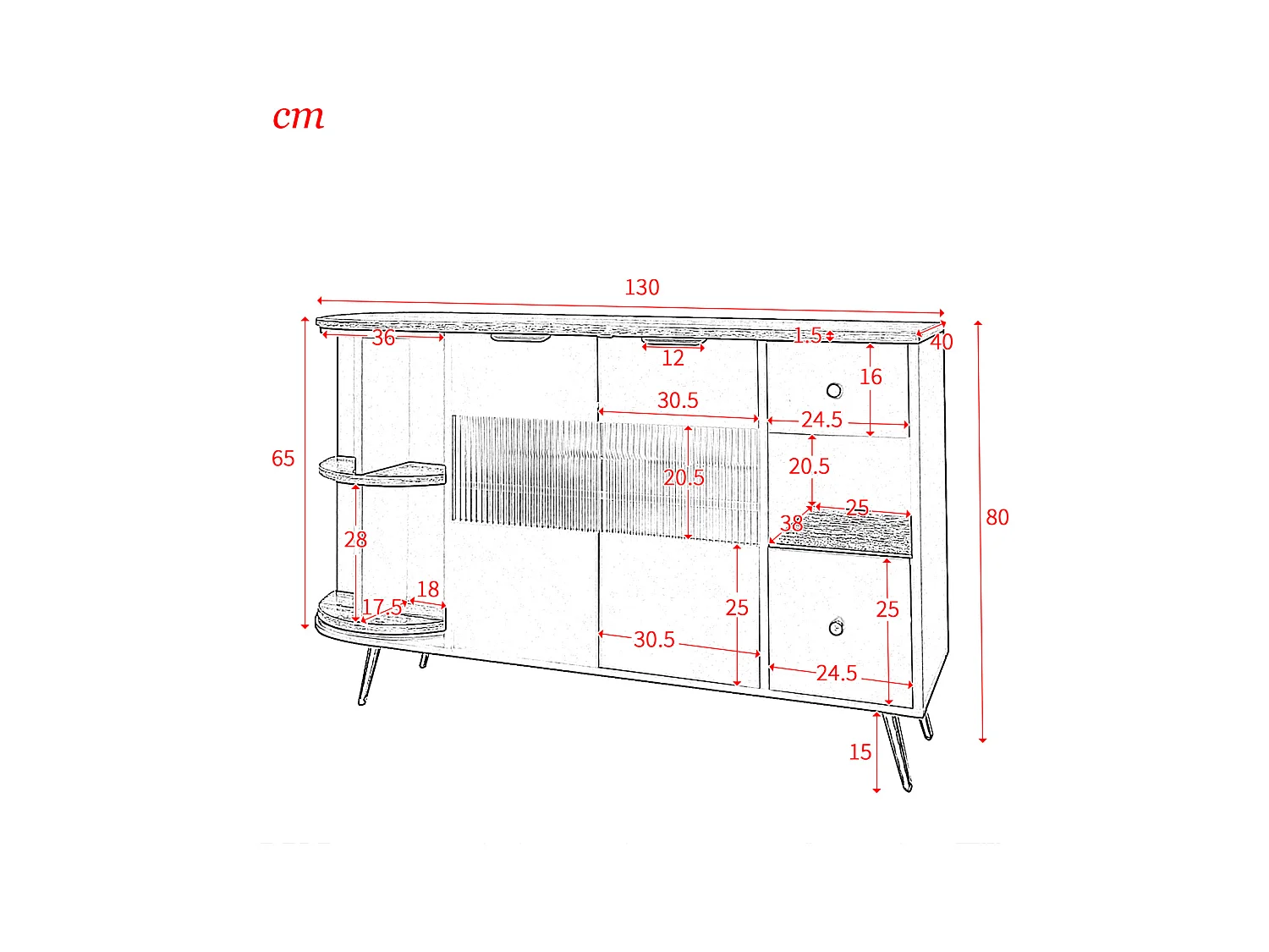 Buffet de cuisine 130x40x80cm, armoires de rangement de salon avec portes coulissantes en verre et lumières LED, MDF, noir