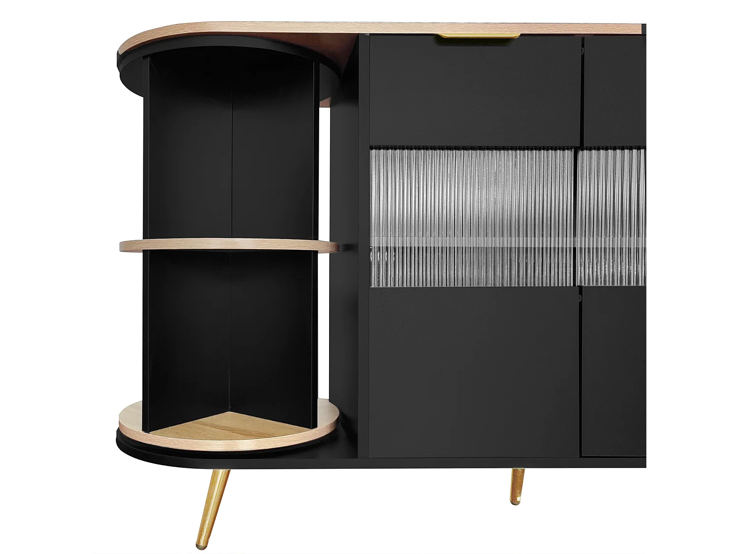 Buffet de cuisine 130x40x80cm, armoires de rangement de salon avec portes coulissantes en verre et lumières LED, MDF, noir