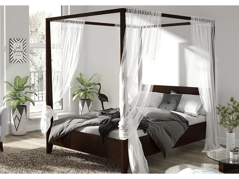 Lit en bois de hêtre avec baldaquin CANOPY / 160 x 200 cm, couleur palissandre
