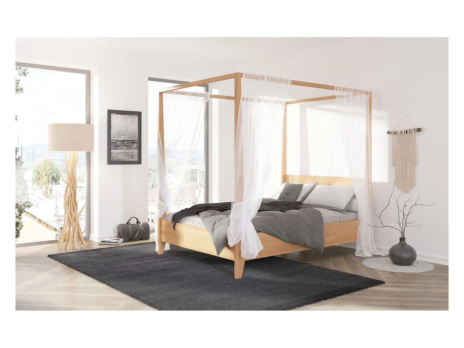 Himmelbett aus Buchenholz CANOPY / 160 x 200 cm, Naturfarbe - Königliches Design und Funktionalität für ein himmlisches Schlafzimmer