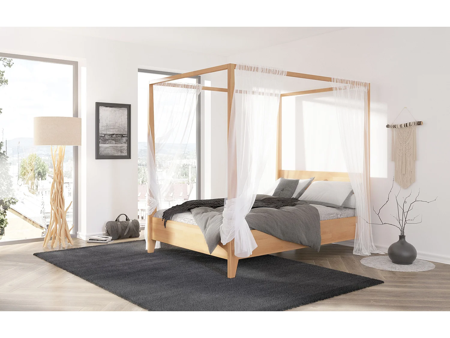 Himmelbett aus Buchenholz CANOPY / 160 x 200 cm, Naturfarbe - Königliches Design und Funktionalität für ein himmlisches Schlafzimmer