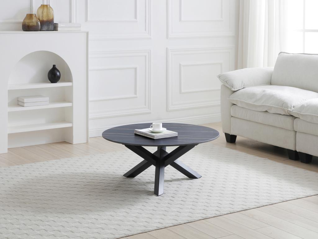 Couchtisch - Keramik & Metall - Marmor-Optik Schwarz - LEONORA von Maison C günstig online kaufen