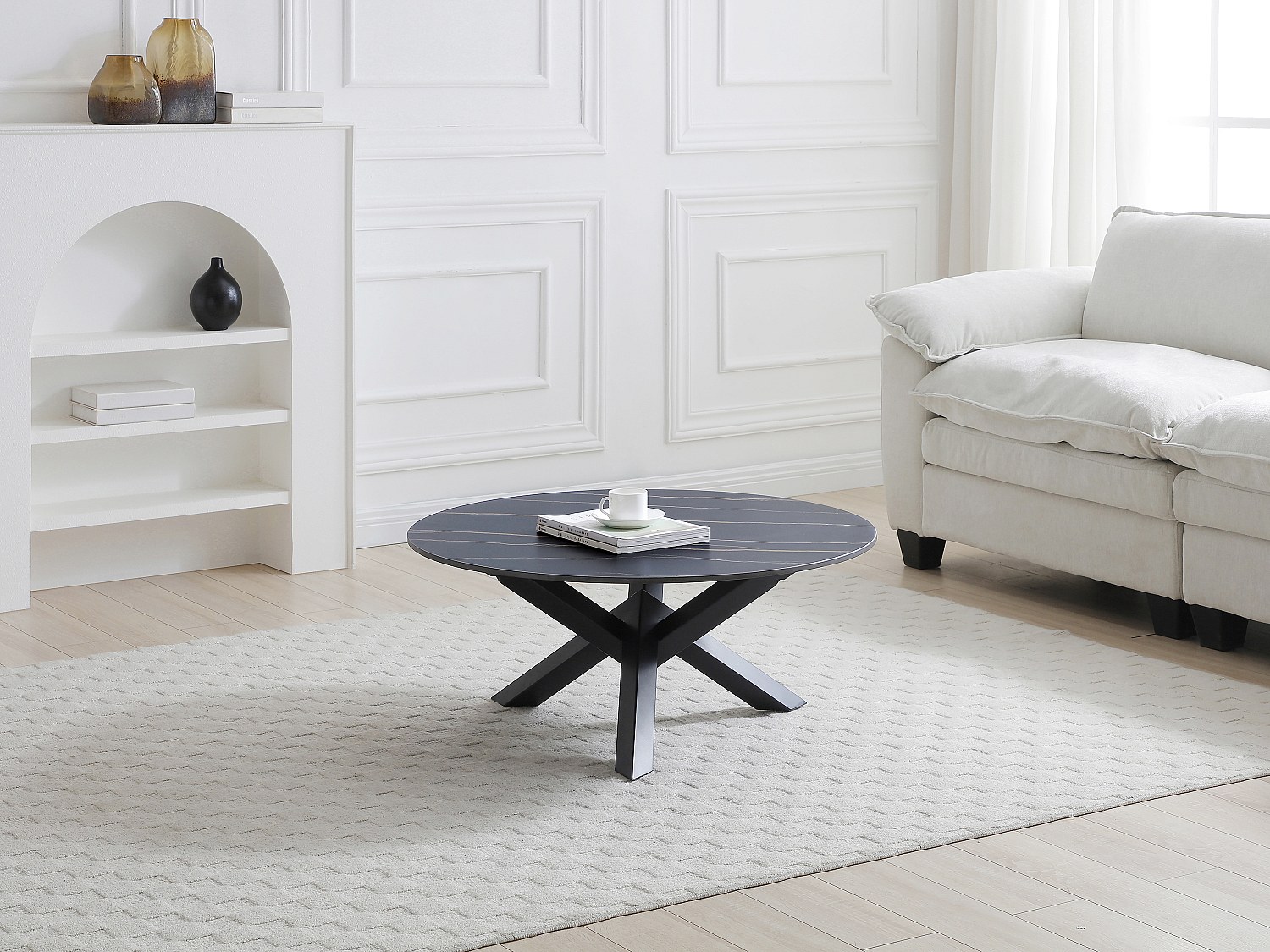 Couchtisch - Keramik & Metall - Marmor-Optik Schwarz - LEONORA von Maison C günstig online kaufen