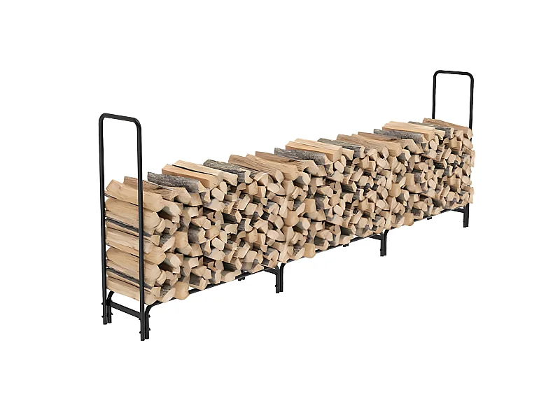 Porte bûches en métal - Noir - Abri de jardin - Range bûche Charge 408kg XXL - Range bois cheminée