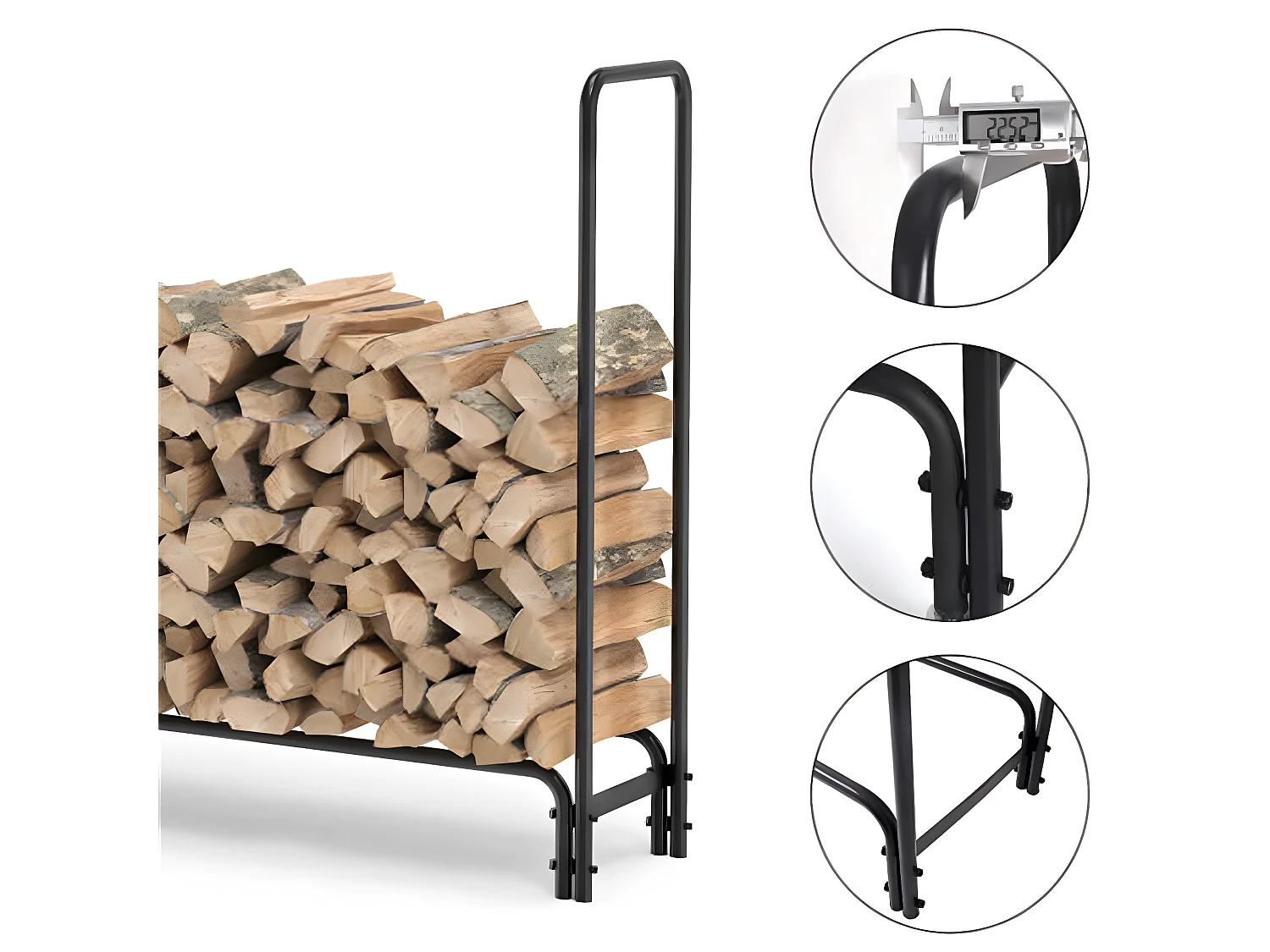 Porte bûches en métal - Noir - Abri de jardin - Range bûche Charge 408kg XXL - Range bois cheminée