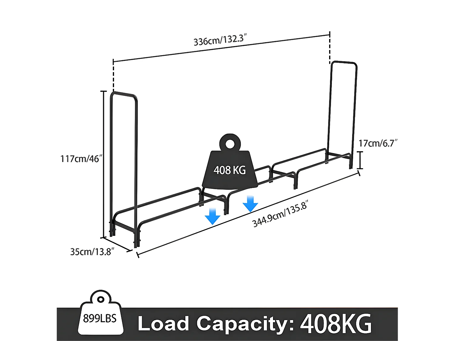 Porte bûches en métal - Noir - Abri de jardin - Range bûche Charge 408kg XXL - Range bois cheminée