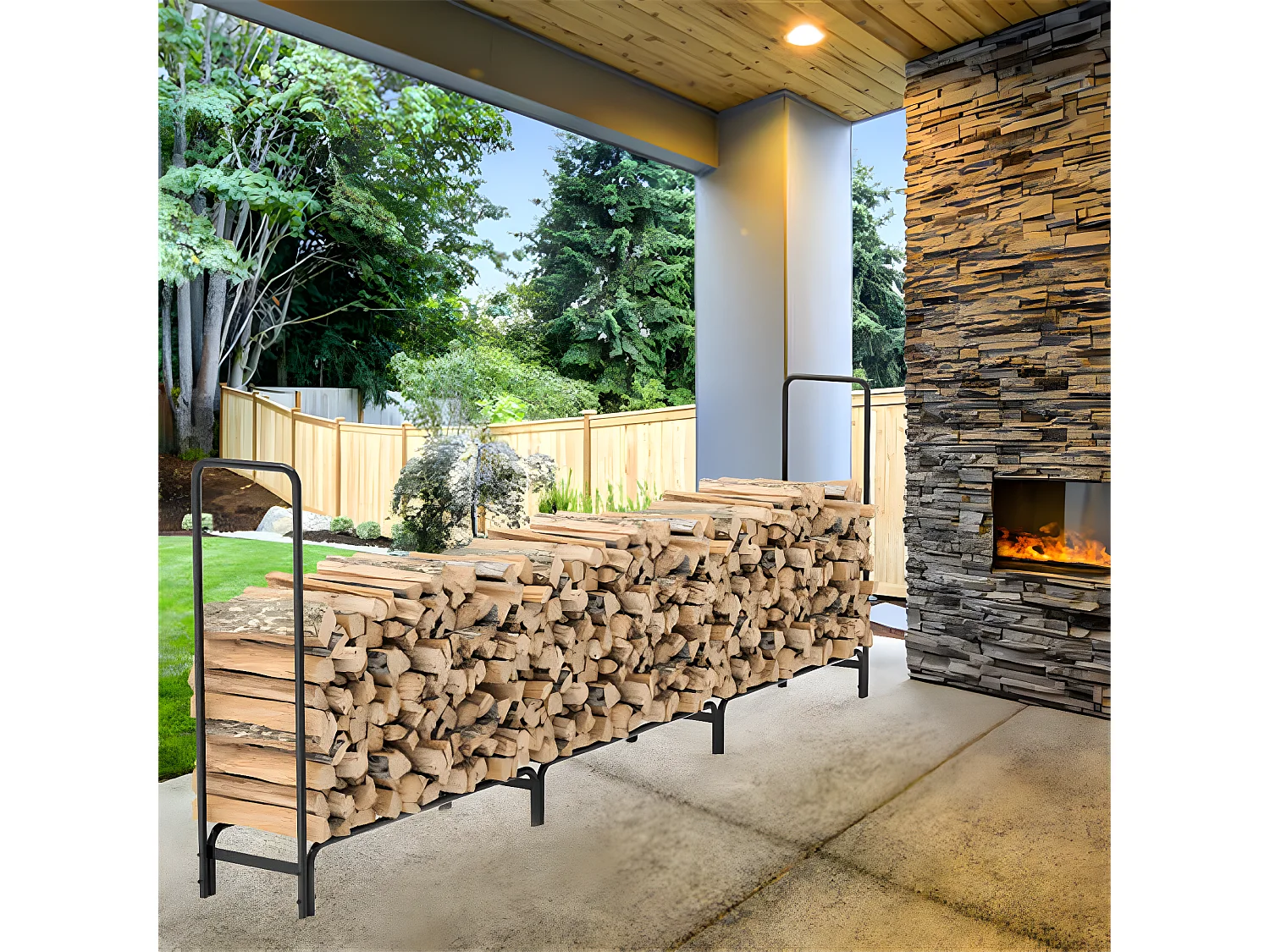 Porte bûches en métal - Noir - Abri de jardin - Range bûche Charge 408kg XXL - Range bois cheminée