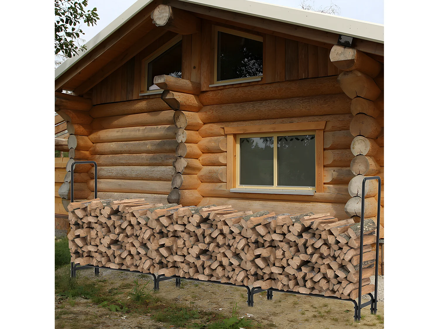 Porte bûches en métal - Noir - Abri de jardin - Range bûche Charge 408kg XXL - Range bois cheminée