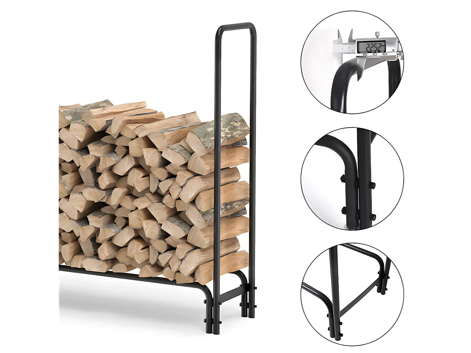 Porte bûches en métal - Noir - Abri de jardin - Range bûche Charge 408kg XXL - Range bois cheminée