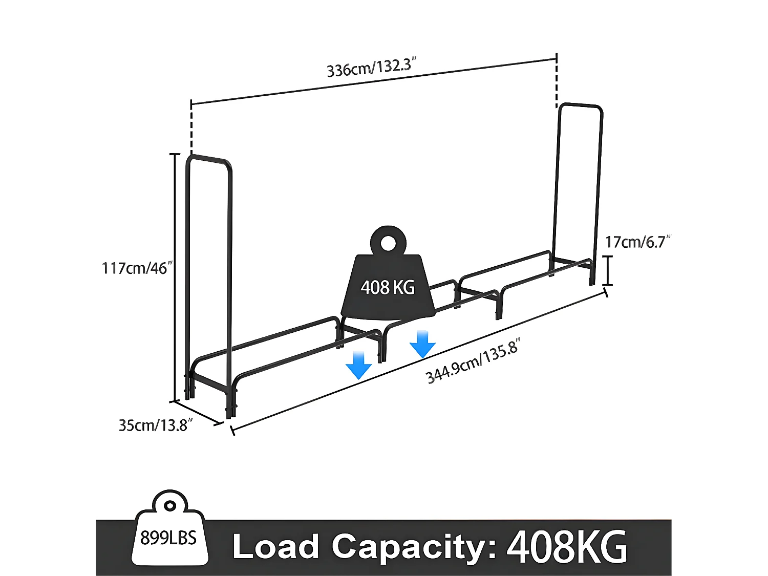 Porte bûches en métal - Noir - Abri de jardin - Range bûche Charge 408kg XXL - Range bois cheminée
