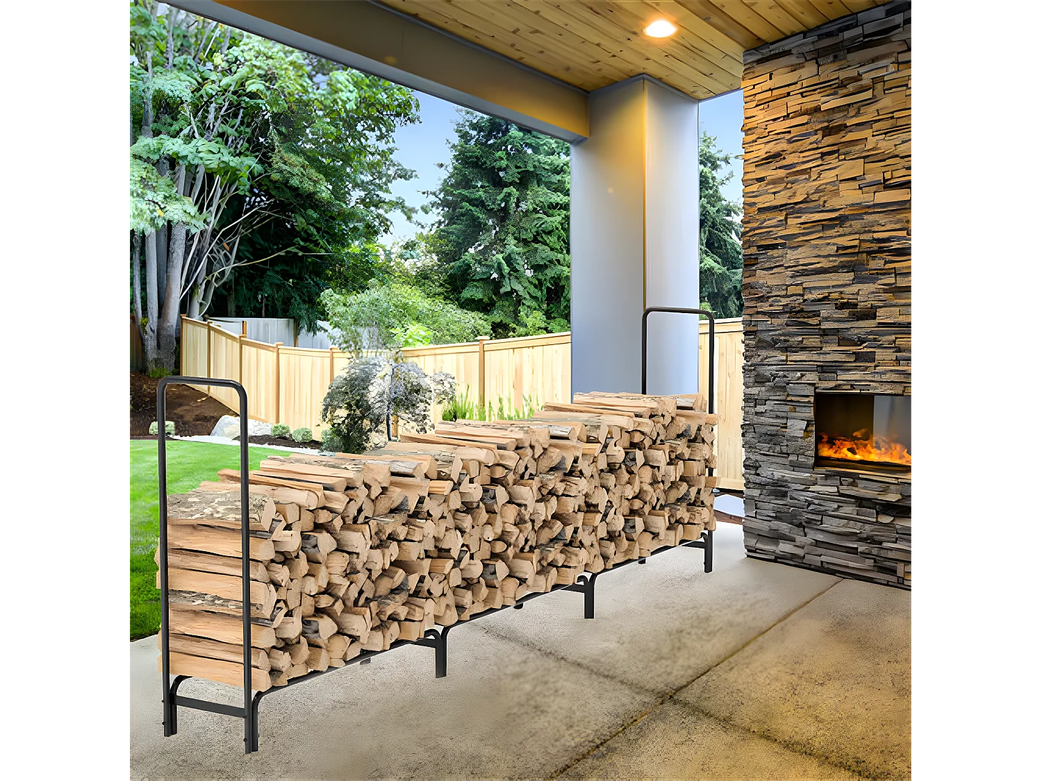 Porte bûches en métal - Noir - Abri de jardin - Range bûche Charge 408kg XXL - Range bois cheminée